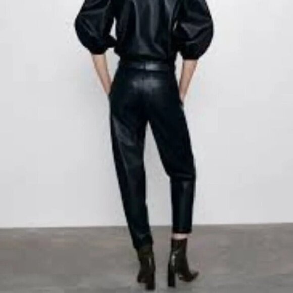 Zara Faux Leather High Waisted Pants Black M - Picture 1 of 15